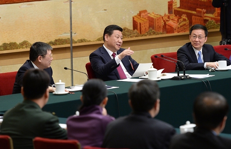 2014年3月習(xí)近平總書(shū)記參加十二屆全國(guó)人大二次會(huì)議上海代表團(tuán)的審議。