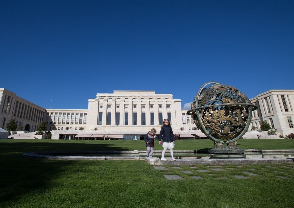 這是在瑞士日內(nèi)瓦拍攝的聯(lián)合國萬國宮外景（2017年10月7日攝）。新華社記者 徐金泉 攝