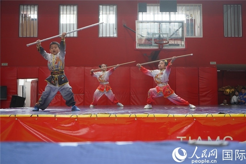 圖為開幕式現(xiàn)場兒童武術(shù)表演。人民網(wǎng)記者 許放攝