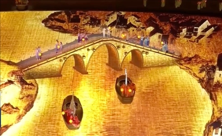 △9月23日，杭州第19屆亞洲運動會開幕式現(xiàn)場的拱宸橋形象。