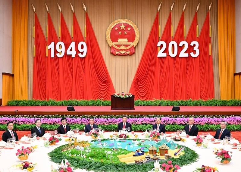 △2023年9月28日，慶祝中華人民共和國(guó)成立74周年招待會(huì)在北京人民大會(huì)堂舉行。