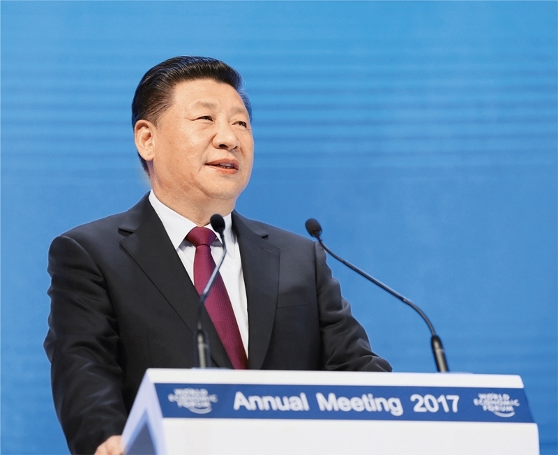 2017年1月17日，習(xí)近平主席在瑞士達(dá)沃斯國(guó)際會(huì)議中心出席世界經(jīng)濟(jì)論壇2017年年會(huì)開幕式，并發(fā)表題為《共擔(dān)時(shí)代責(zé)任 共促全球發(fā)展》的主旨演講。