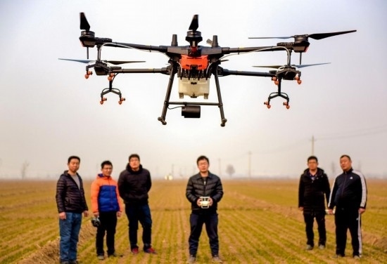 2019年2月25日，無人機教員（右三）在河北省衡水市冀州區(qū)徐莊鄉(xiāng)北榆林村為村民做植保無人機飛行操作技能培訓。新華社記者 李曉果 攝