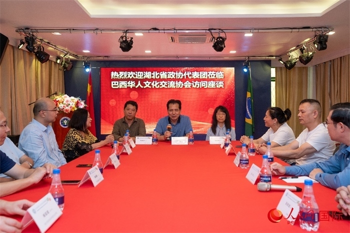 湖北省政協(xié)經(jīng)濟委員會主任王兆民（中）在座談會上致辭。 人民網(wǎng)記者 陳海琪攝