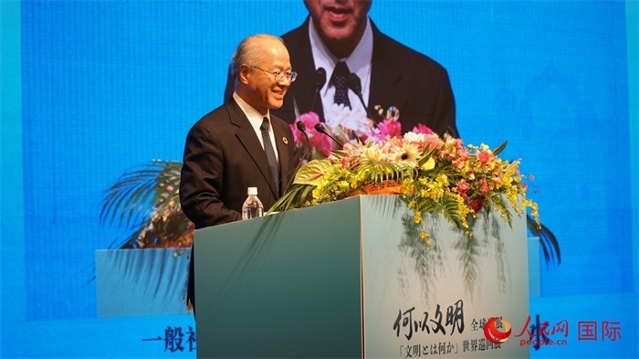 日本日中協(xié)會理事長瀨野清水致辭。人民網(wǎng) 蔣曉辰攝