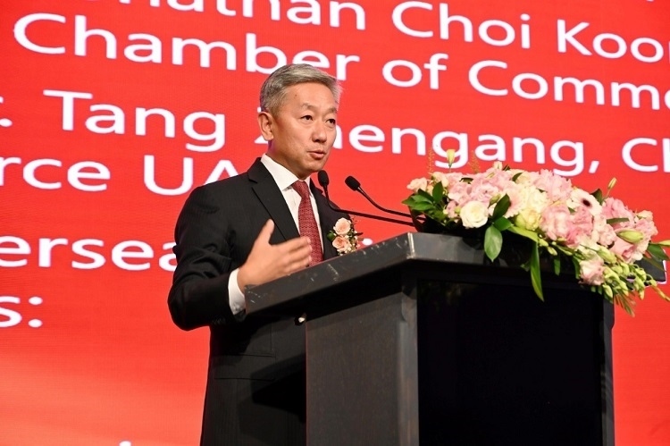 中國駐阿聯(lián)酋大使張益明致辭。阿聯(lián)酋中華工商總會供圖