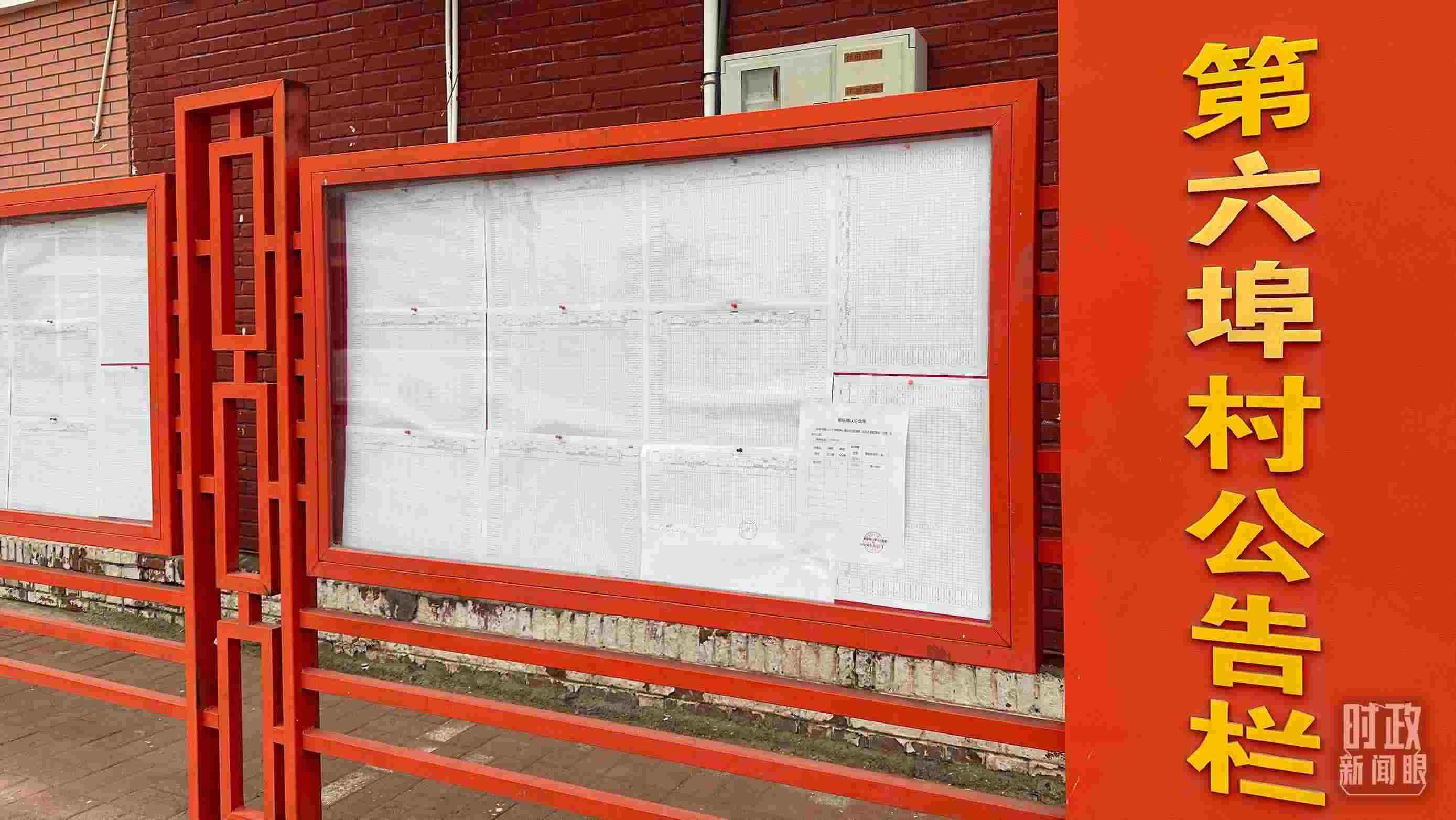 △第六埠村公告欄里張貼著“天津市2023年蓄滯洪區(qū)農(nóng)作物、經(jīng)濟(jì)林補(bǔ)償標(biāo)準(zhǔn)表”等。（總臺(tái)央視記者覃思拍攝）