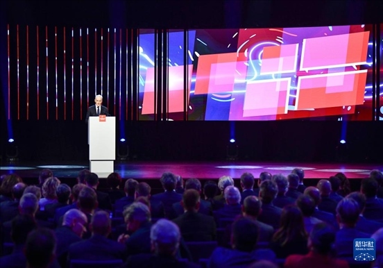 4月21日，挪威首相斯特勒在德國漢諾威工業(yè)博覽會開幕式上致辭。挪威是今年展會主賓國。新華社記者 任鵬飛 攝