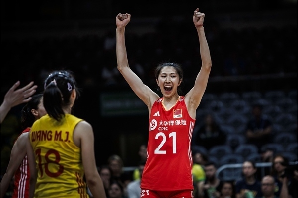 吳夢潔慶祝得分。圖片來源：國際排聯(lián)