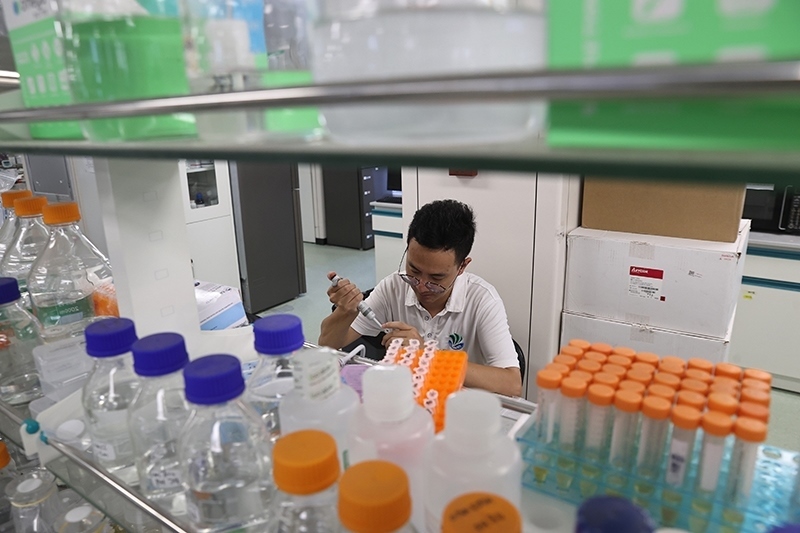 在三亞崖州灣科技城，一名青年科技工作者正在進(jìn)行科研工作。