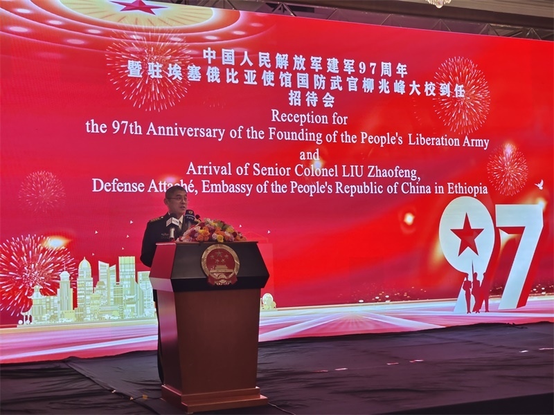 中國駐埃塞俄比亞使館國防武官柳兆峰致辭。攝影江絳
