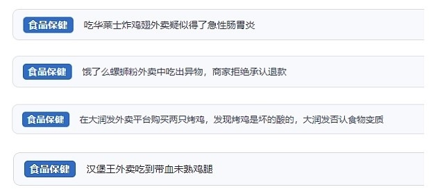 網(wǎng)友涉及外賣的相關(guān)投訴。（“人民投訴”用戶投訴截圖）