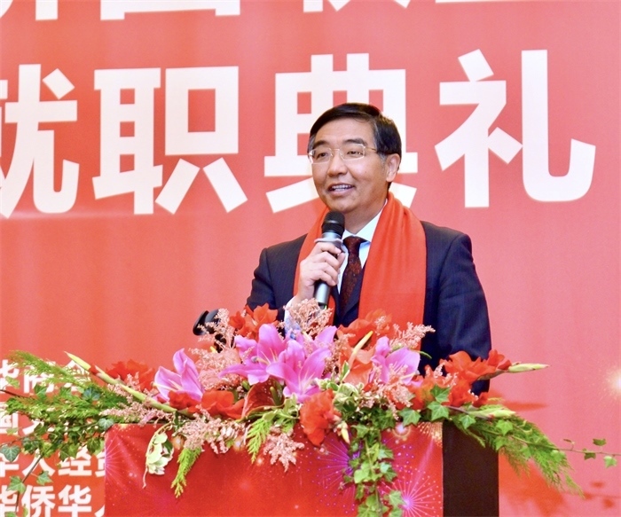 中國(guó)駐比利時(shí)大使費(fèi)勝潮出席比利時(shí)浙江籍僑團(tuán)聯(lián)盟第二屆主席團(tuán)就職典禮并致辭。比利時(shí)浙江籍僑團(tuán)聯(lián)盟供圖