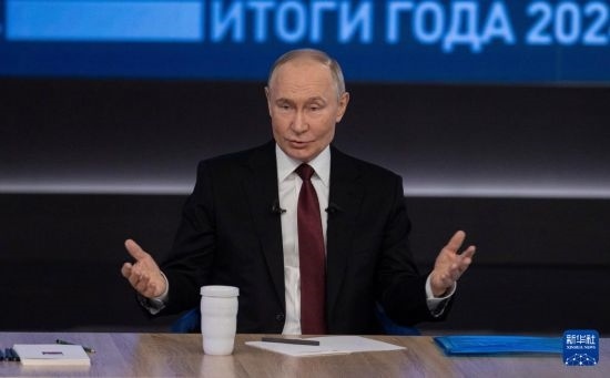 12月19日，在俄羅斯首都莫斯科，俄羅斯總統(tǒng)普京在“年度盤點”活動上講話。新華社記者 白雪騏 攝