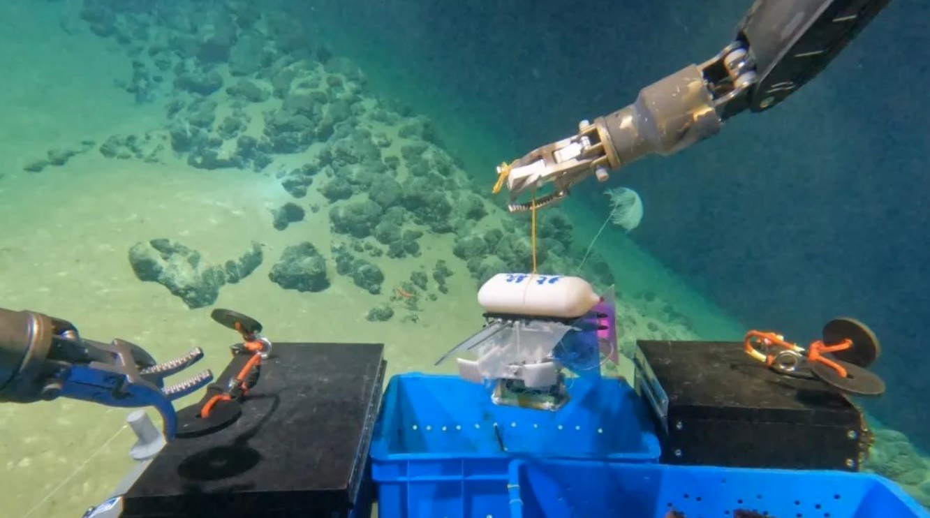 北航深海小型機(jī)器人在深海測試。校方供圖