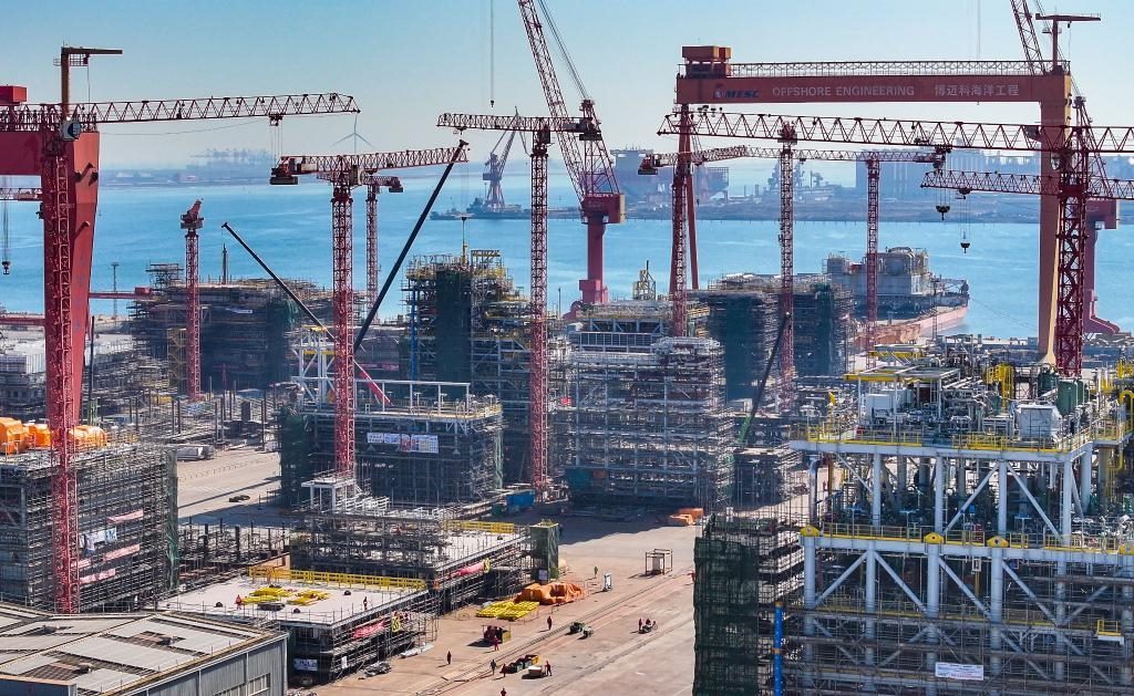 這是3月21日拍攝的天津博邁科海洋工程股份有限公司廠區(qū)一景（無人機照片）。新華社記者 趙子碩 攝